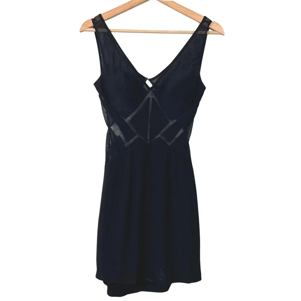 Alyce Paris Black Geometric Mesh Cut Out Illusion Bodycon Mini Dress Size‎ 2